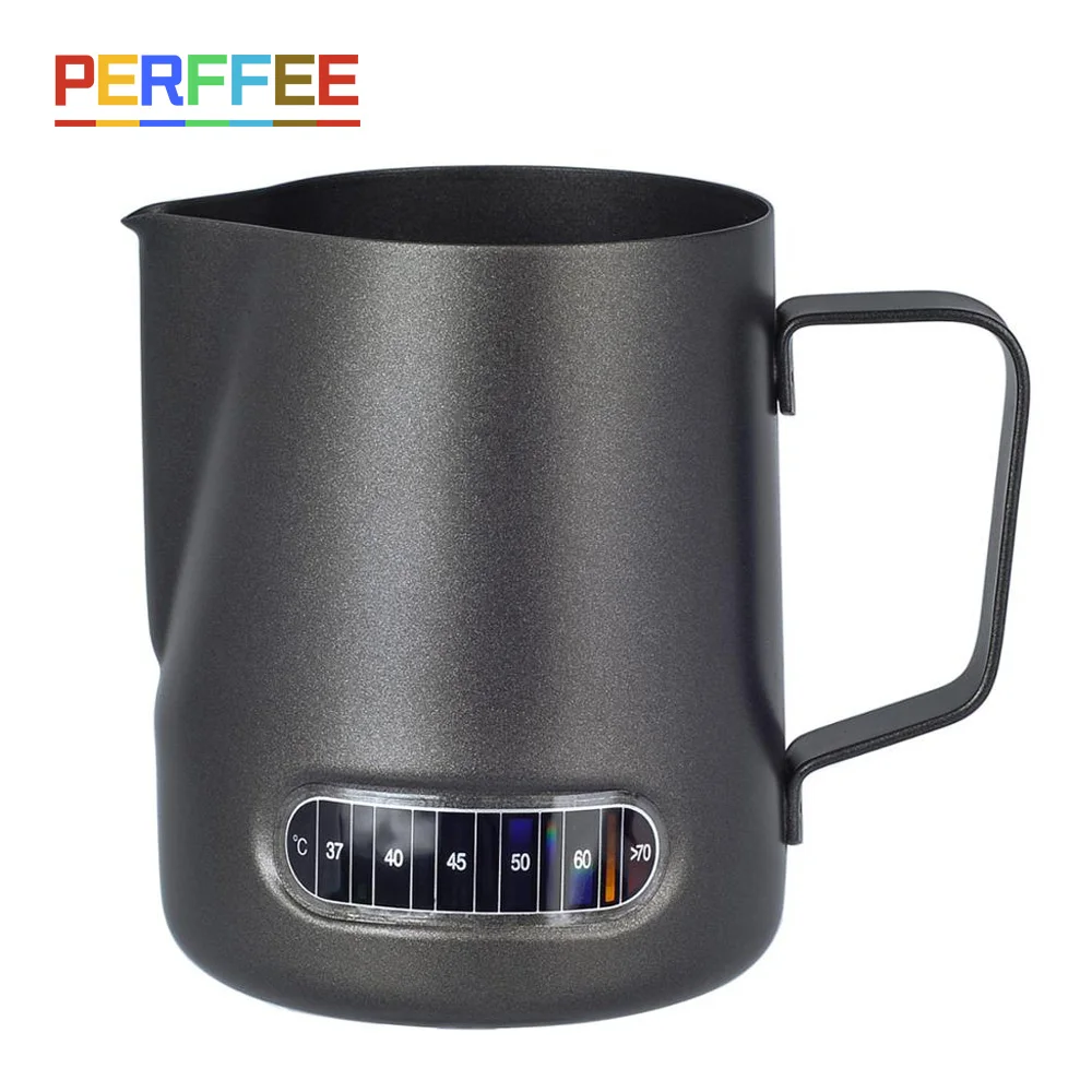 Black Temperature Milk Frothing Pitcher Non Stick Coffee Milk Jug