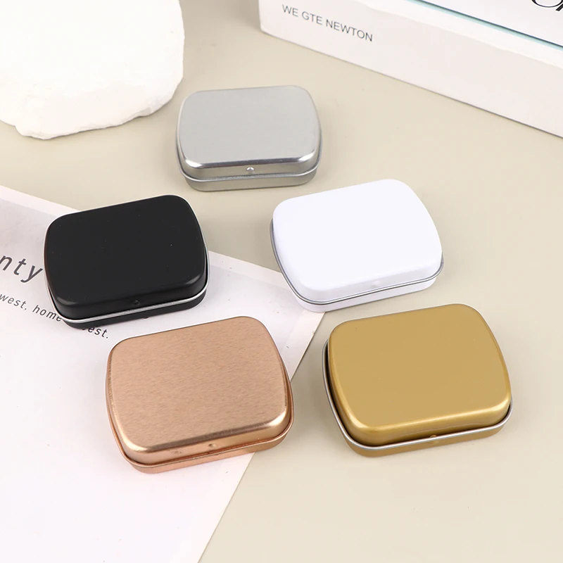 Mini Tin Box Metal Hinged Empty Tins With Lid Portable Rectangular Small Storage Container Candy Pill Cases For Home Organizer