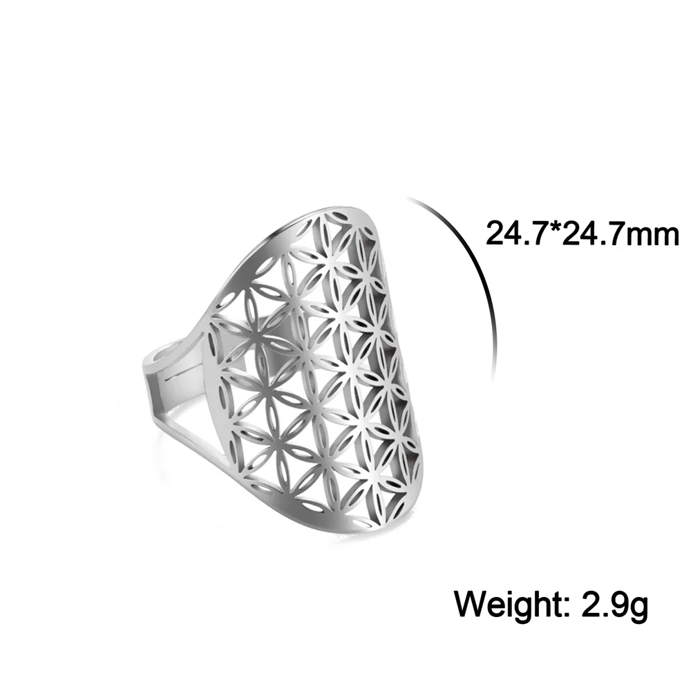 Flower Of Life Ring Adjustable Stainless Steel Sacred Geometry_voghion.com