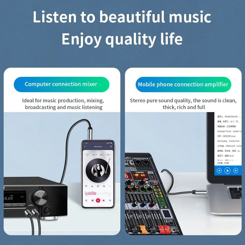 3.5mm to Double 6.5mm TRS Cable AUX Adapter Audio Cable 6.5 Jack to Stereo 3.5 Jack for Mixer Amplifier Speaker 6.35mm Adapter - 5