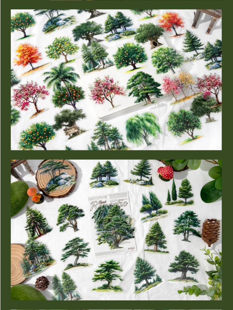 30 Stück/Packung Romantische Baum-Aufkleber-Set Transparente PET-Scrapbooking-Materialien DIY Junk Journal Ästhetik-Sticker Schreibwaren – Detail 11