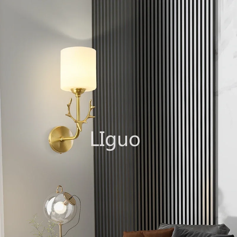 

YUNYI Modern Full Copper Wall Lamp American Style Vintage Simple Personality Bedside Living Room Bedroom Hallway Wall Lamp