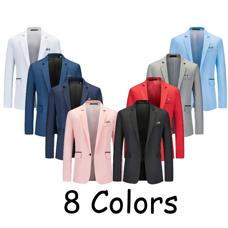 8 Colors European Size S-2XL Men's Slim Fitting Solid Color Single Button Lapel Business Casual Gentleman Thin Suit Jacket mens blazer