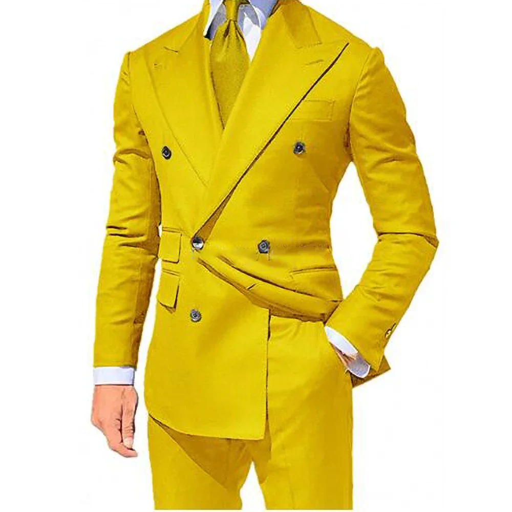 

Yellow Men Suits 2 Pieces Set Fashion New Men's Casual Boutique Business Formal Wedding Groom Suit Coat Blazer Trousers 2024