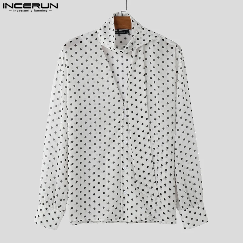 INCERUN, camisa para hombre con estampado de lunares, cuello en V