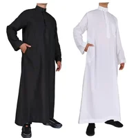 Men Casual Loose Kaftan Muslim Thobe Jubba Dishdasha Thawb Islamic Dress Abaya Arab Plain Color Robe