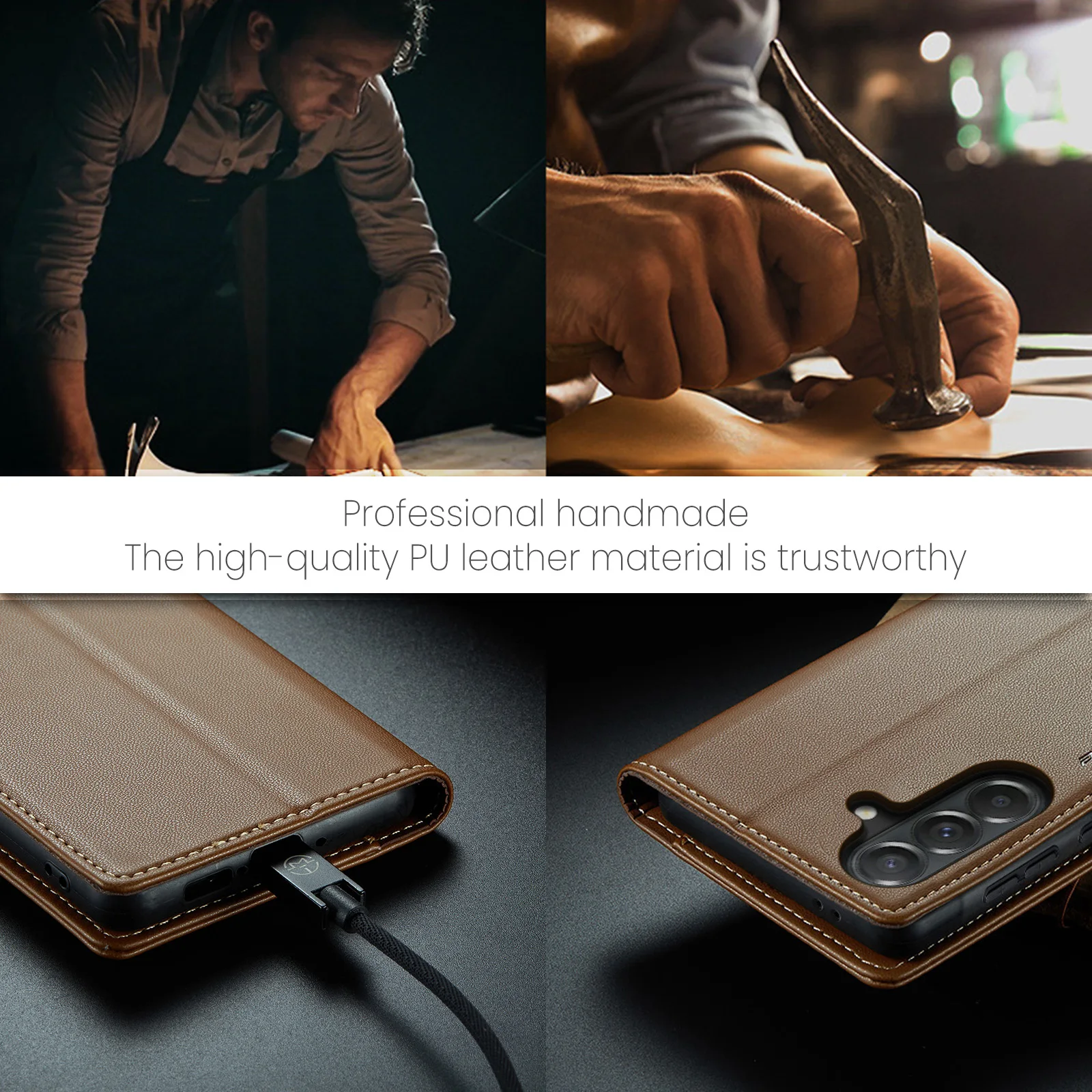 Luxury Flip PU Leather Wallet Case with Card Slot & Stand, Side Buckle Closure