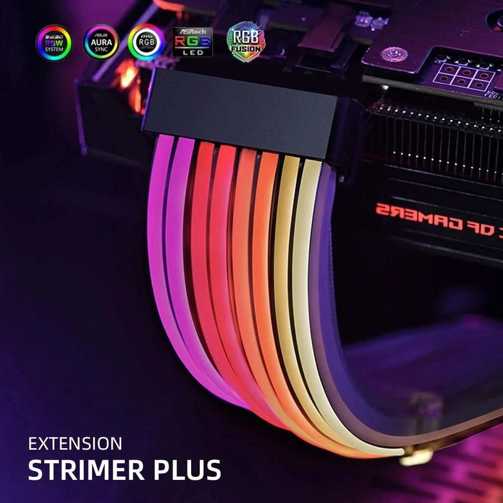 Strimer Plus Lian li Cabo de Extensão Endereçável Rgb 24pin Atx Vga Cabo de Alimentação Triplo 8pin Silicone Rainbow Light Guide - Imagem 4