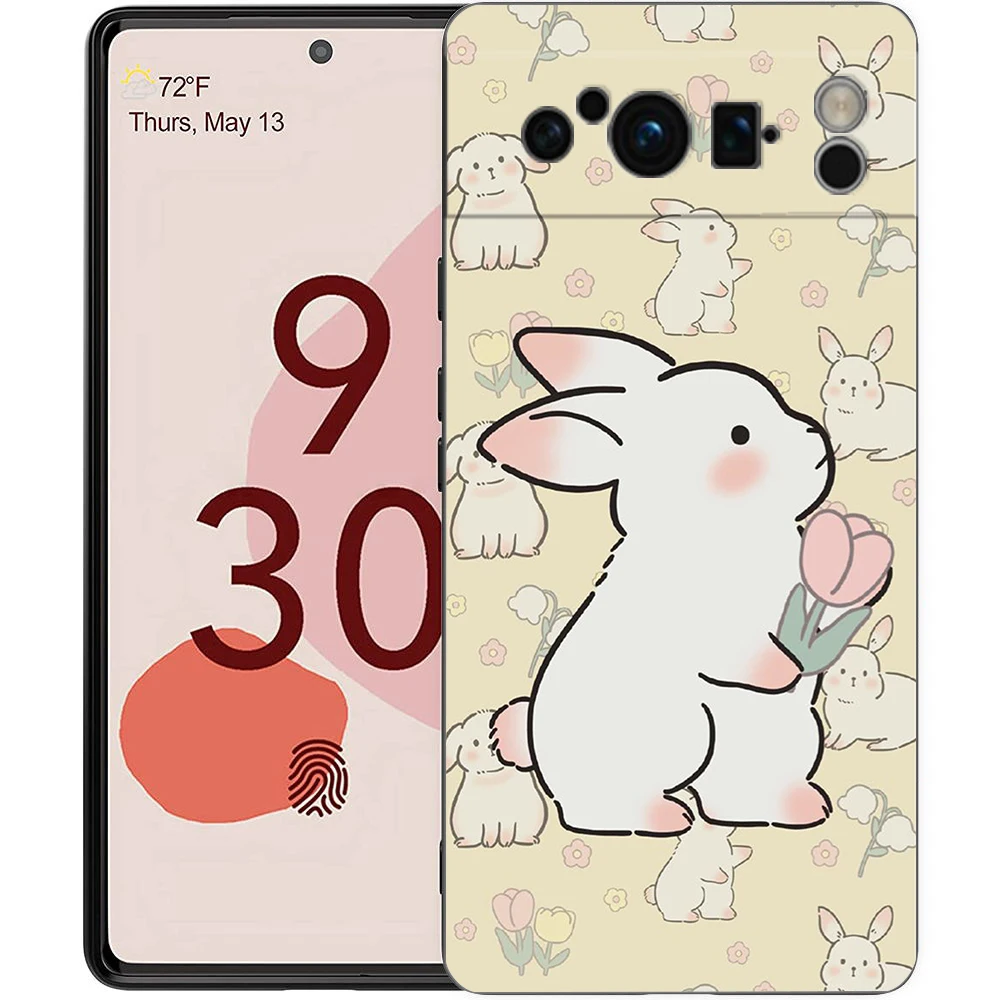 Cute Colorful Rabbit Phone Case - Soft Shockproof TPU Black Cover