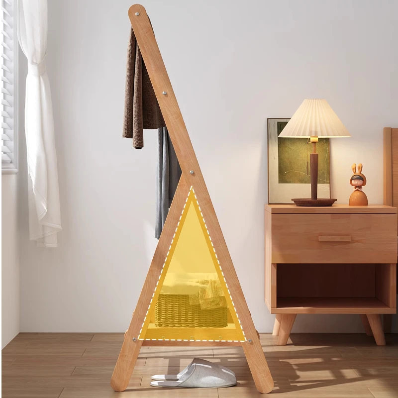 Bedside Coat Rack Solid Wood Floor Standing Clothes Hanger Folding Design Pants and Clothing Organizer Saves Space Storage Rack