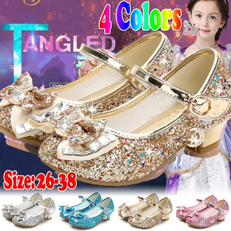 Kids Leather Shoes Girls Wedding Dress Shoes Children Elsa Princess Bowtie Dance For Girls Casual Flat Sandals