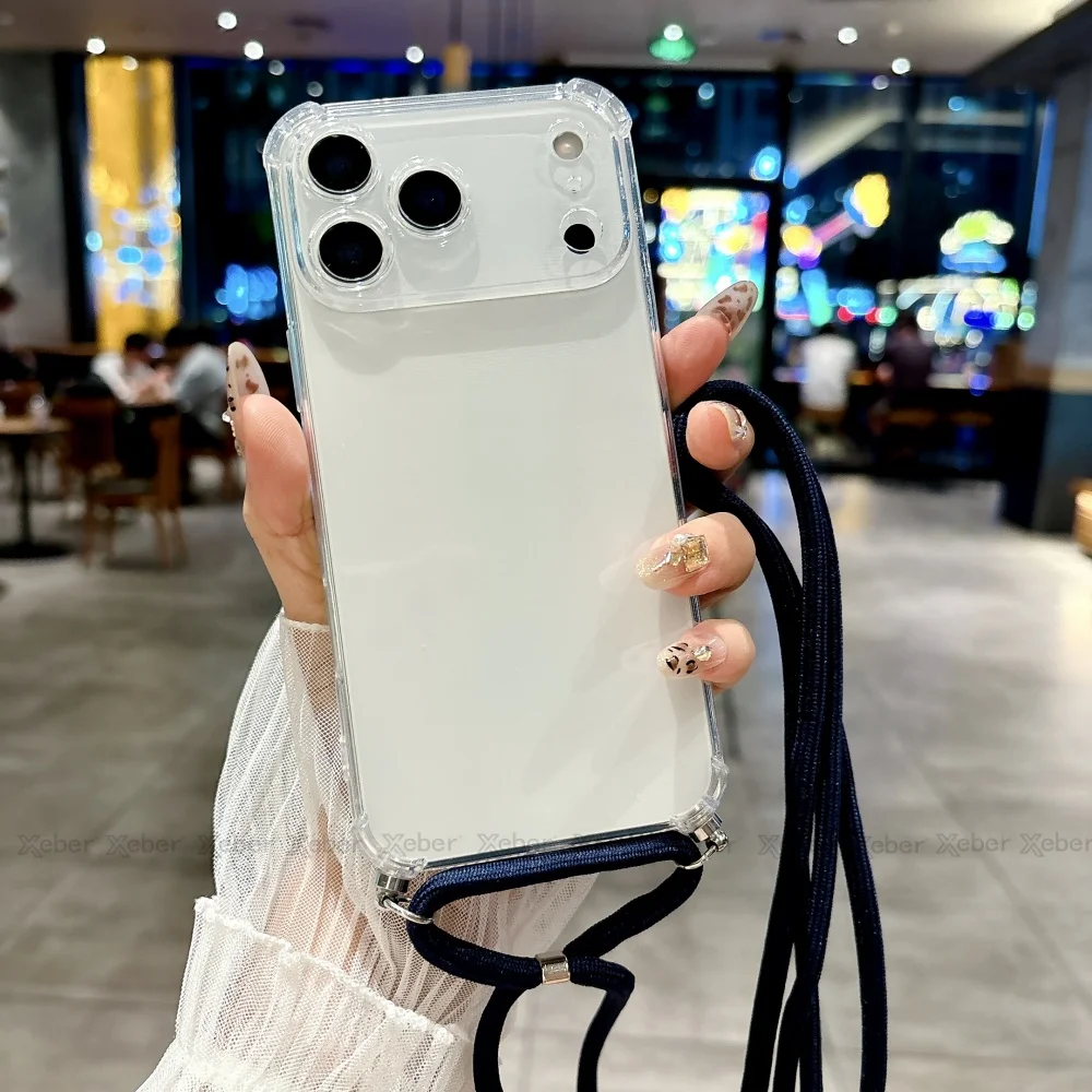 Crossbody Lanyard Necklace Strap Case with Camera Protection and Shockproof Clear Soft Cover
