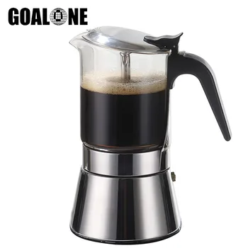 고급스러운 Stovetop Moka Pot 크리스탈 유리 에스프레소 메이커 맛이 강한 에스프레소 빠른 정리 클래식 이탈리아 커피 메이커