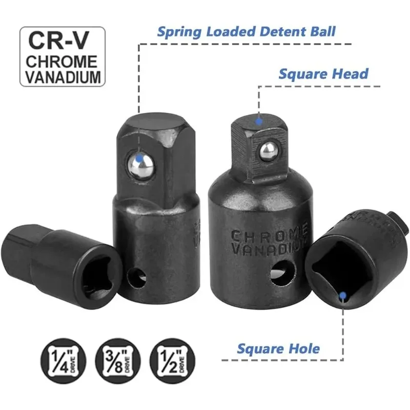 Impact Socket Adapter Reducer Set for Wrenches Drills Auto Impact Driver