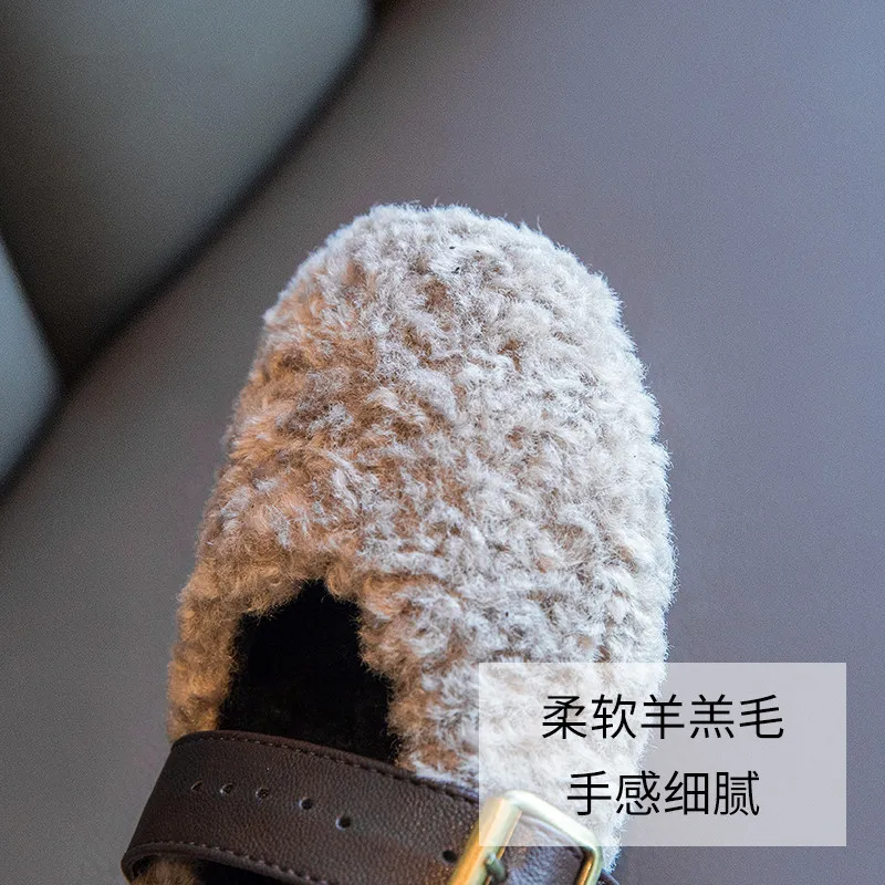 Kid's Autumn Winter Shearling Shoes Children Furry Warm Soft Fashionable Shoes Girls Toddler Cute Fleece Casual Plush Flat Shoes 3