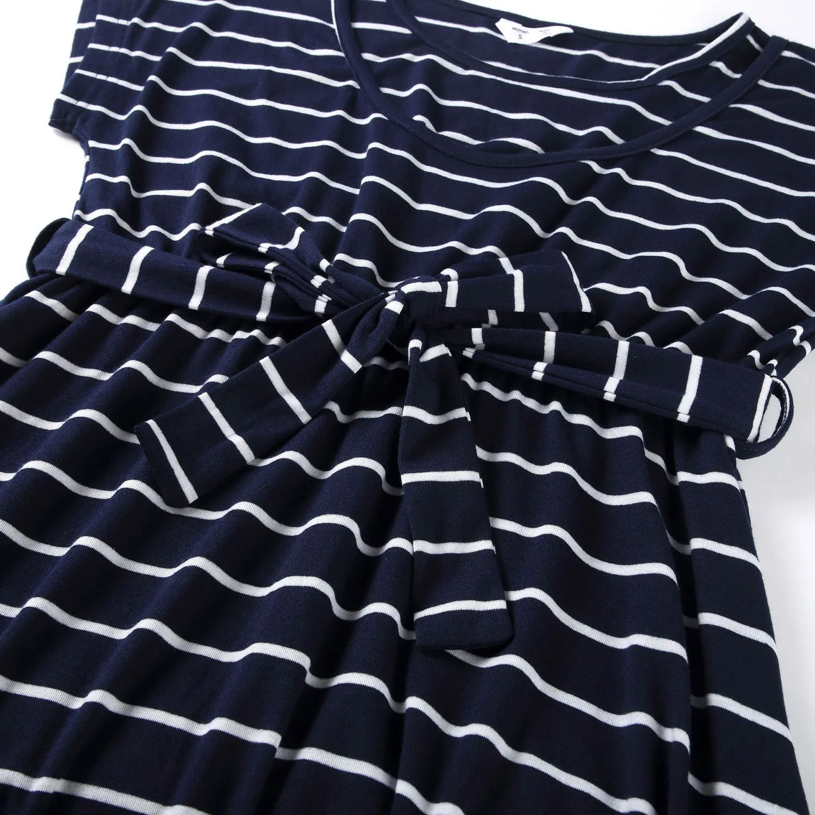 Womens Maternity Summer Short Sleeve Striped Print Dress Breastfeeding Belt Dress for Women Photography