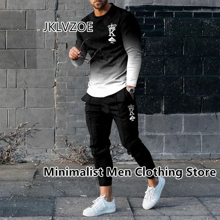 2023 Spring Men Tracksuit Long Sleeve T Shirt+Sweatpants Suit  Streetwear Vintage Sweatshirt Oversized Men Clothing 2 Piece Sets
