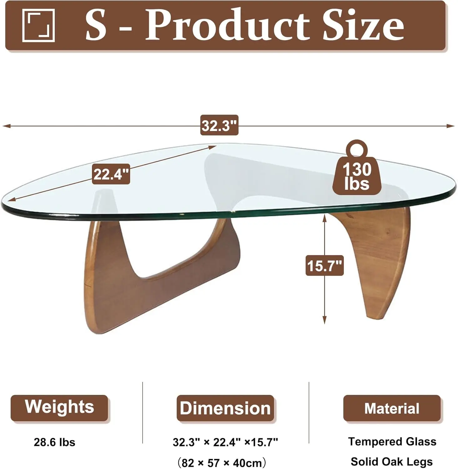 Coffee Tables for Living Room-Triangle Glass Coffee Table with Wooden Base Mid-Century Modern Abstract End Table
