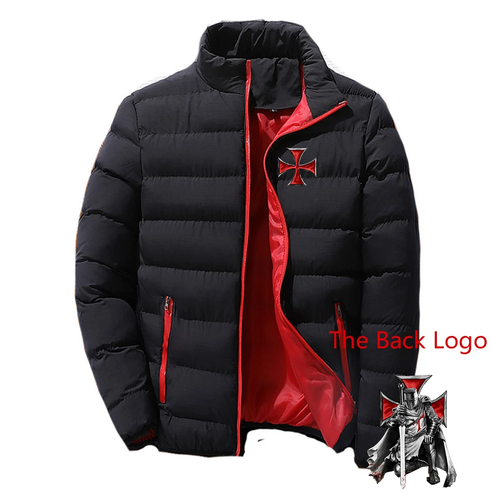 Men's Knights Templar Printing Fashion Solid Tracksuit Thicken Zipper Cotton Clothing Winter Warm Leisure Jacket Coat
