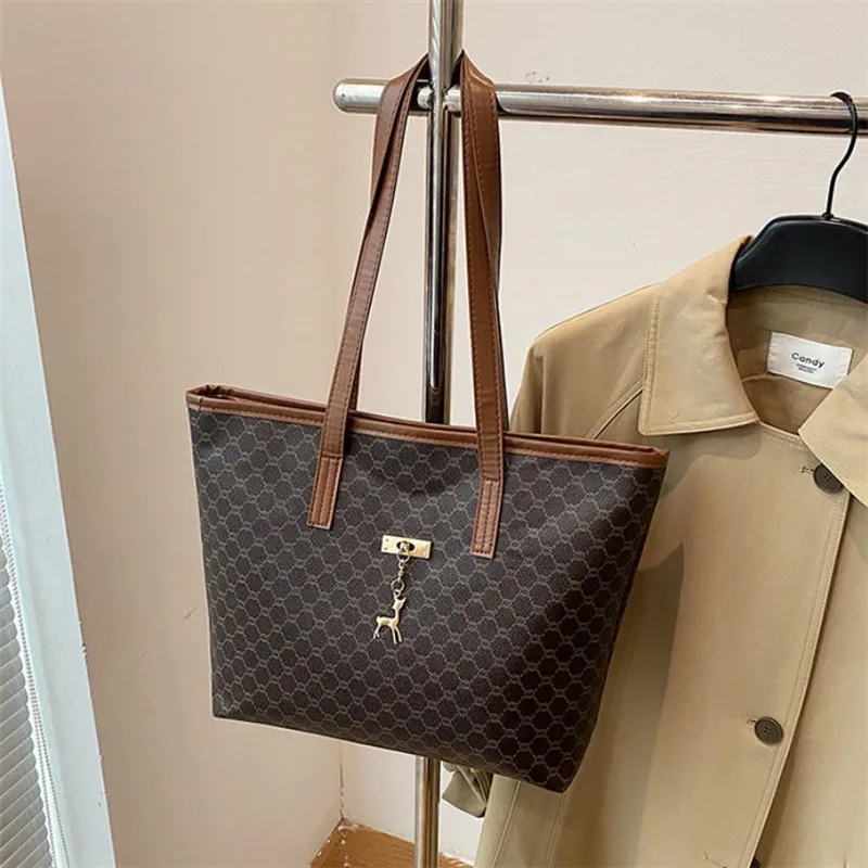 Classic Women Tote Bag, Synthetic Leather Geometric Design for Women Handbag Shoulder Bag, Large Capacity Shopping Travel Bag