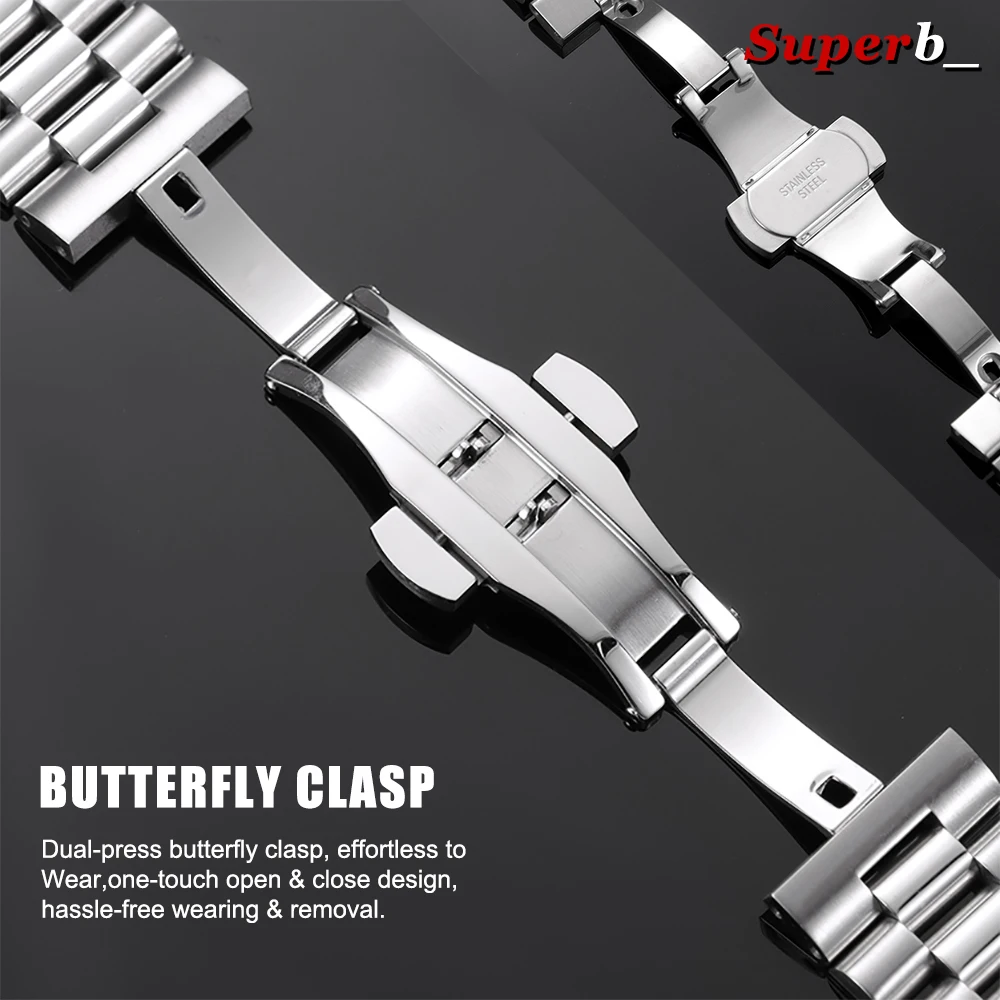 Premium Curved End Stainless Steel Watch Bracelet with Butterfly Buckle