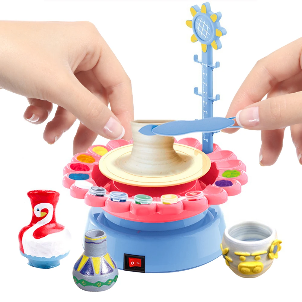 Sunflower Pottery Wheel Pottery Shaping Machine Interactive Air Drying Modeling Clay Tool Electric Wheel for Boys Girls