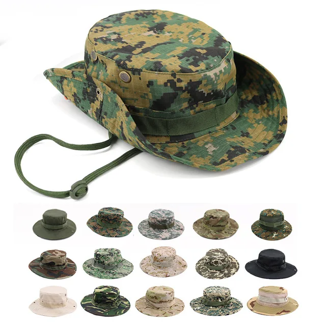 Camouflage Bucket Hat Panama Boonie Hat Tactical US Army Military Multicam Summer Cap Hunting Hiking Outdoor Camo Sun Caps Men 1