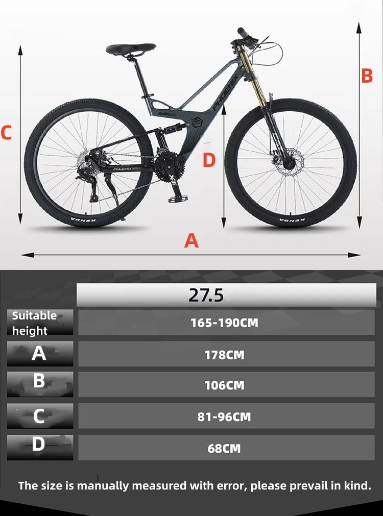 27.5 Inch Mountain Bike Soft Tail MTB Bikes Magnesium Alloy Frame Double Shoulder Fork 27/30 Speed Framework Ourtdoor Cycling