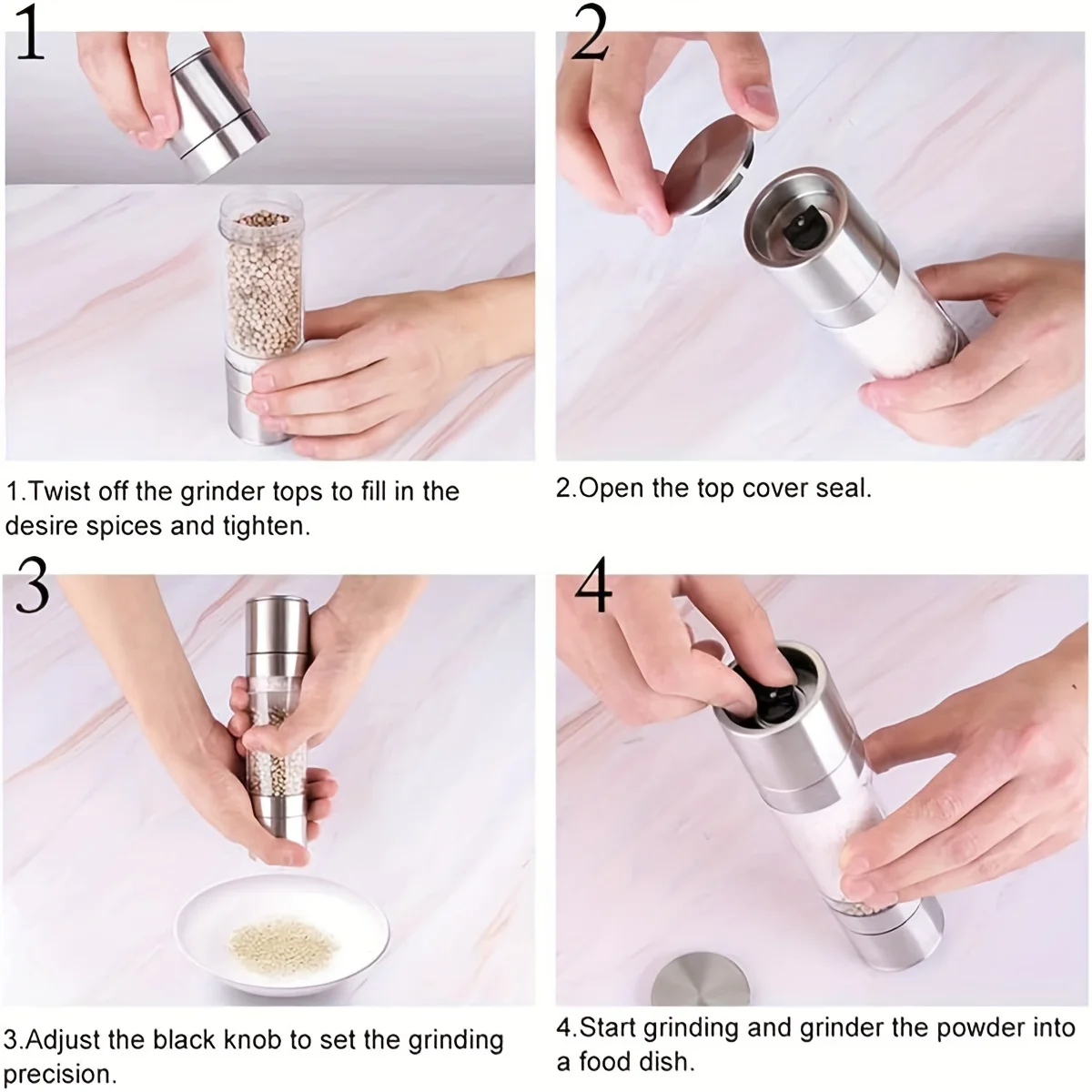 Salt and Pepper Grinder 2 in 1 Manual Stainless Steel Salt Pepper Mills with Adjustable Ceramic Grinding Spice Mill Kitchen Tool salt and pepper grinder