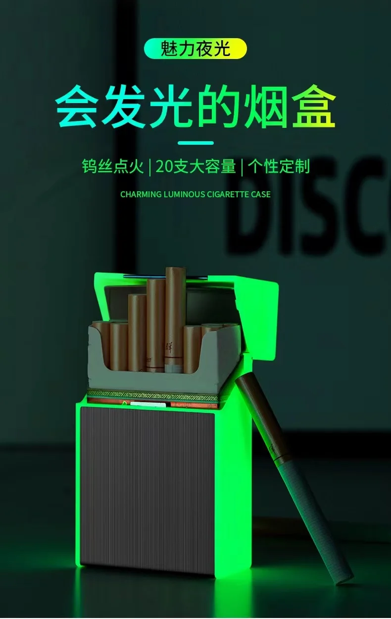 Description Picture 3 of itemNew 2 In 1 Luminous Cigarette Case 20pcs USB Rechargeable Cigarette Lighter Windproof and Dropproof Cigarette Case Gift