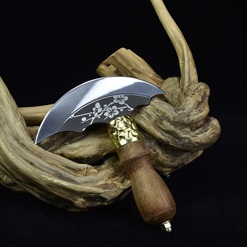Baver Forged Half Moon Round Skinning Knife Leather Craft Cutter Cutting Tools