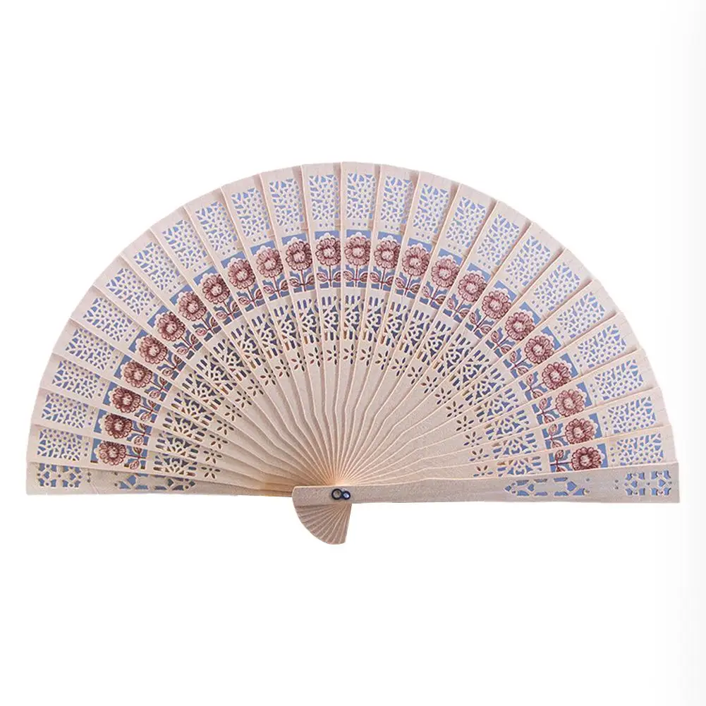 Description Picture 3 of item1PC Sunny Flower Imitation Sandalwood Fan Wedding Hand Fragrance Carved Bamboo Vintage Hollow Folding Fan Home Decoration