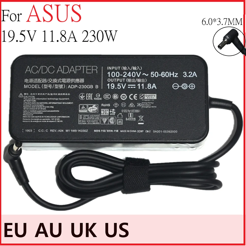Carregador de Alimentação ac para Asus Rog Strix Adaptador Laptop 19.5v 11.8a 230w 6.0×3.7 mm Adp230gb b G531gv-db76