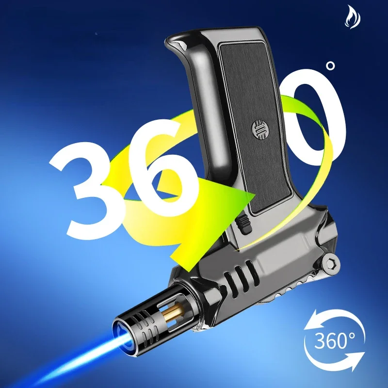 Outdoor Windproof Butane Gas Turbo Metal Lighter Multipurpose High Temperature Welding Gun Inflatable Lighter Men's Smoking Tool