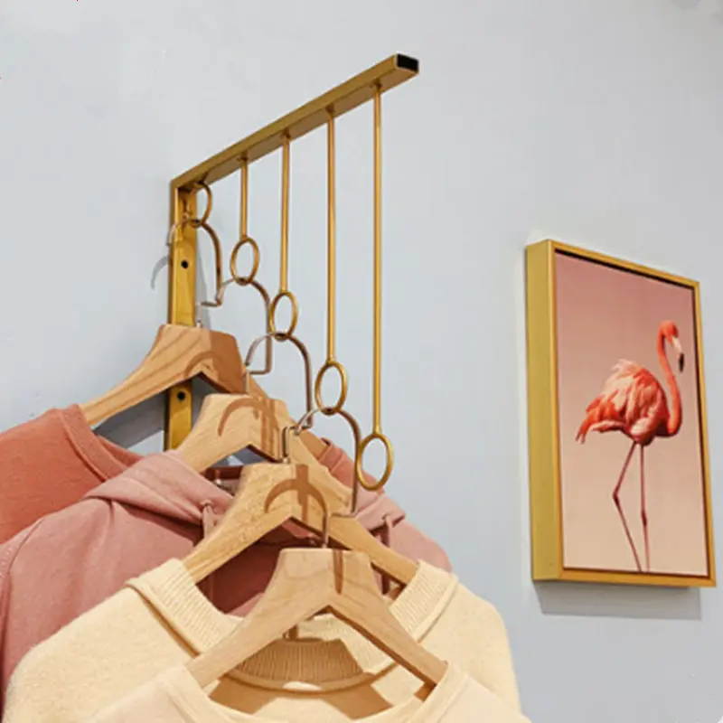 Gold Clothing Selling Store Hangers Display Rack Iron Art Shelf Wall Hook Garment Show Save Space Cloakroom Underwear Organizer