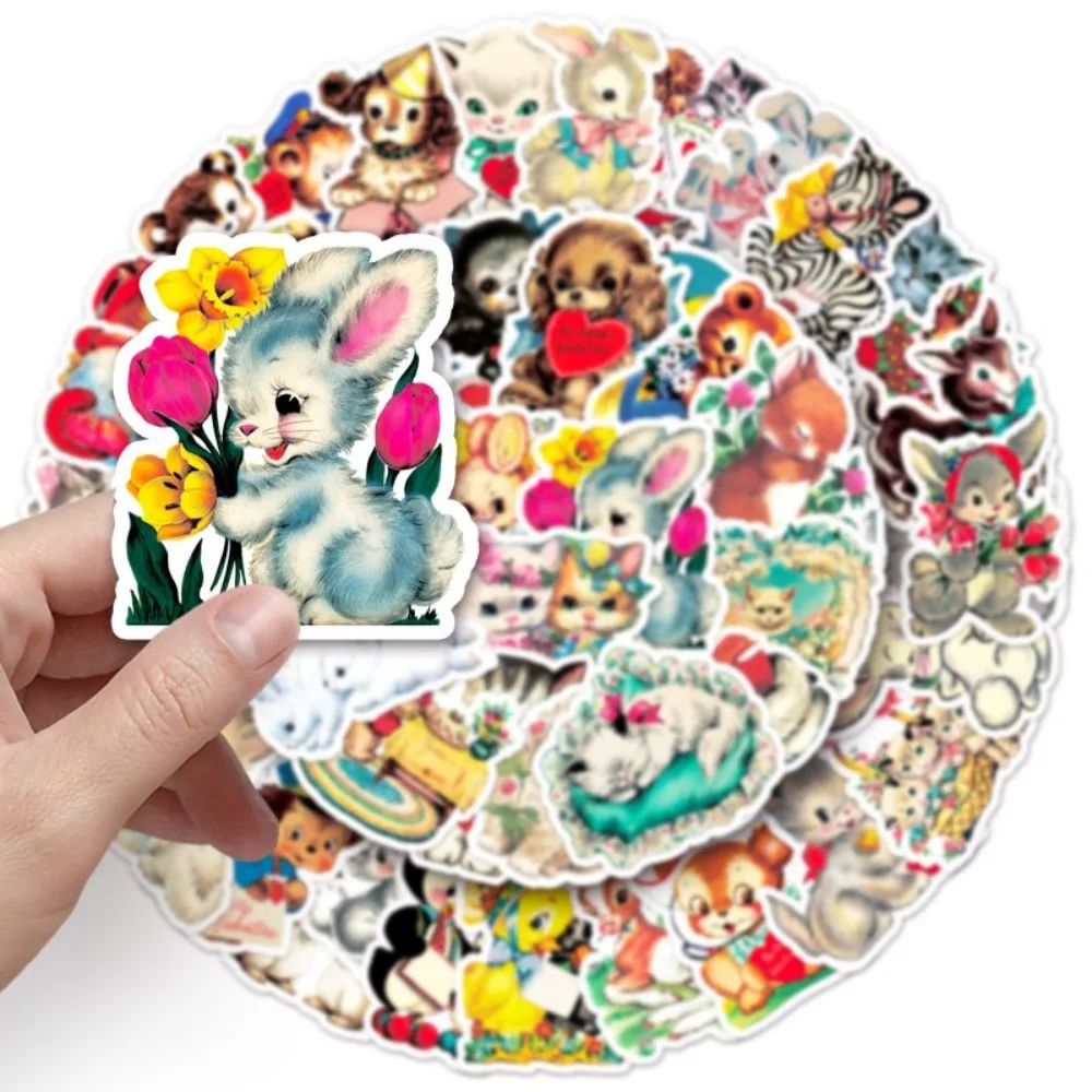 

10/66Pcs Cute Cartoon Rabbit Cat Bear Plush Toys Stickers Animals DIY Travel Luggage Laptop Classic Toy Graffiti Decal for Kids