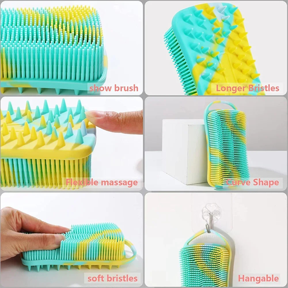 Silicone Shower Brush Soft Silicone Body Scrubber Scalp Massager Shampoo Brush Double-Sided Body Brush Foam Skin Clean Tools