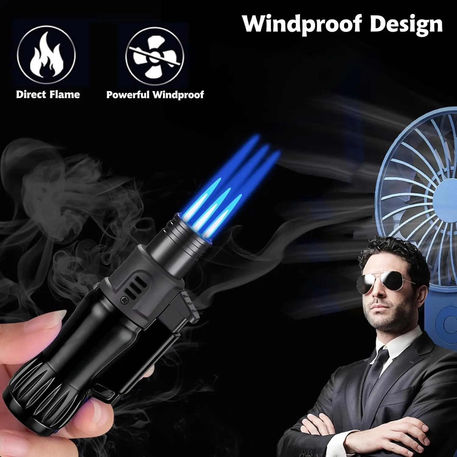 Jet Flame Torch Lighter Windproof Design Refillable Butane Gas Jet Triple Flame For Outdoor Indoor Gifts(Without Butane) 3pcs butane gas lighter cigarette lighter