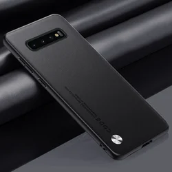 Luxury Matte PU Leather Phone Case - Silicone Protection Cover - S10 Plus (Black)