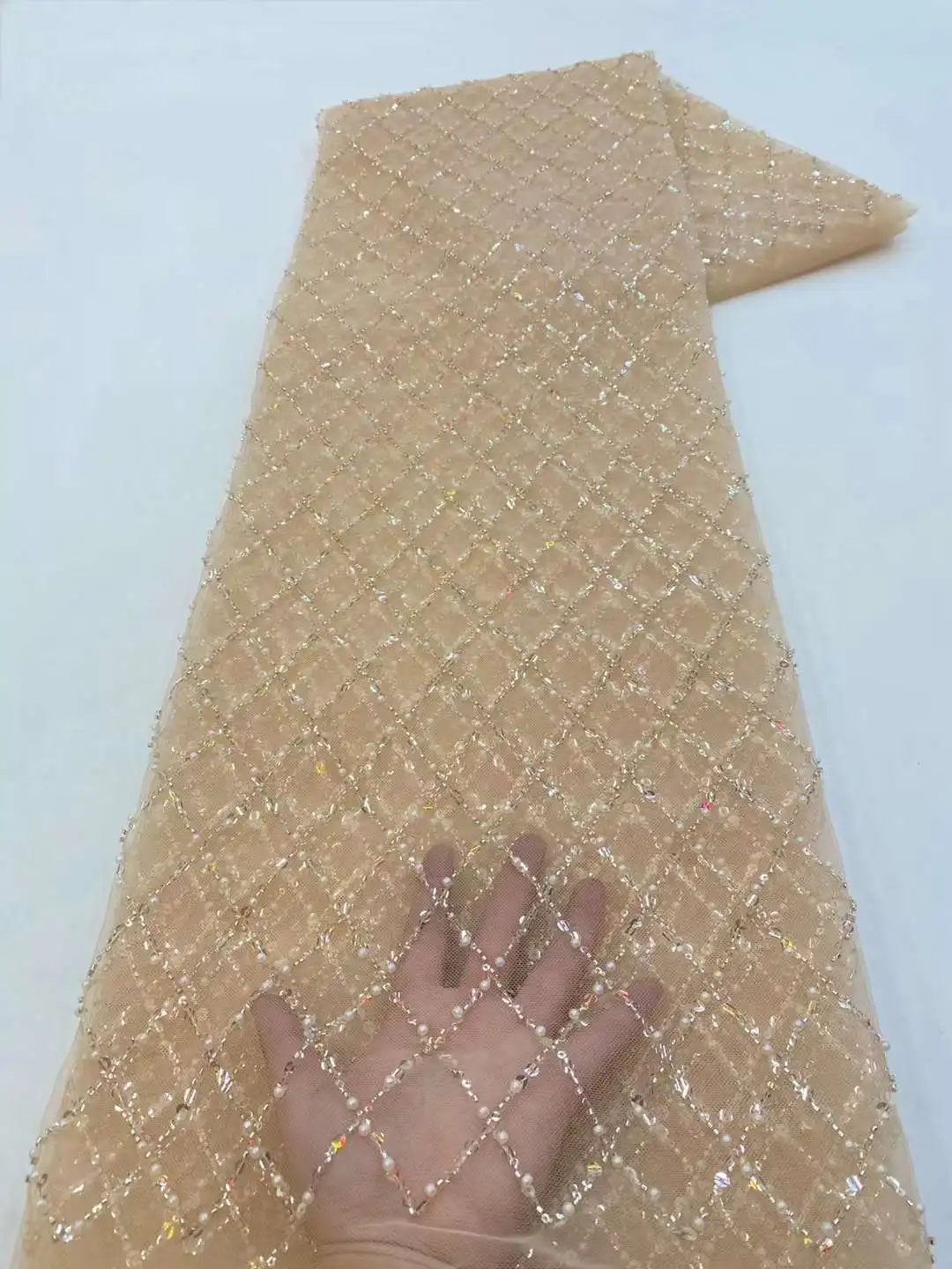 

Pretty Dress Design Colorful Bead tube+ sequin Embroidery French Tulle Net African Fabric Lace For Wedding Party Evening Dresses
