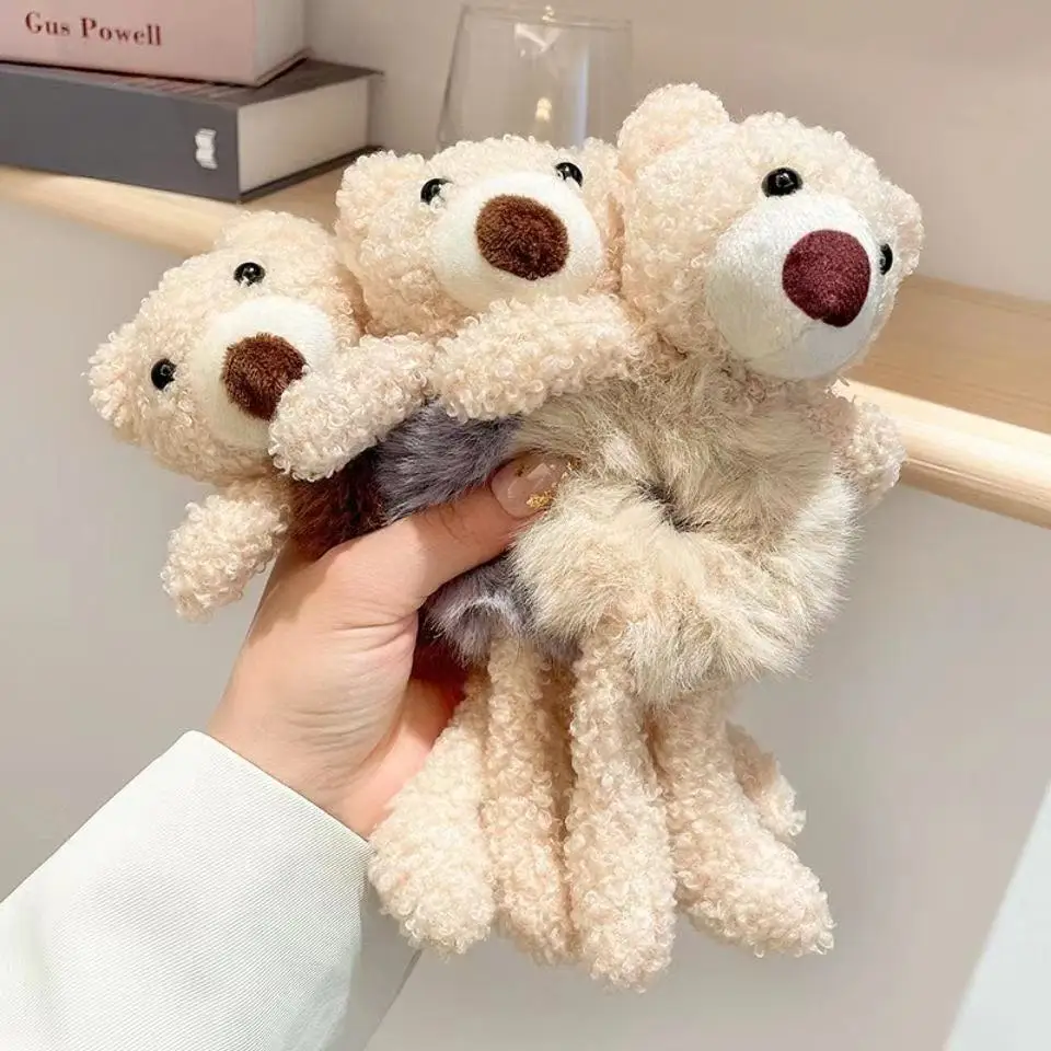 Cute Cartoon Bear Rubber Band for Girls Plush Ponytail Rabbit Hair Tie Elastic Hair Ring Headwear Girls Kids Hair Accessories