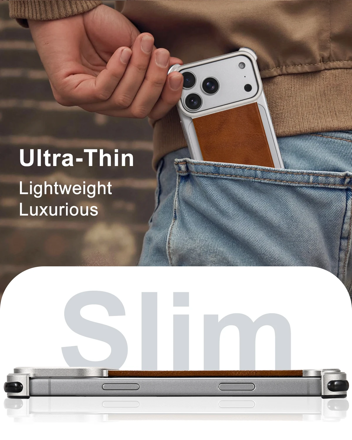 Eary for iPhone 17 Pro Max for iPhone Air Leather Case for Magsafe Wireless Charging Frameless Phone Cover With Hidden Kickstand