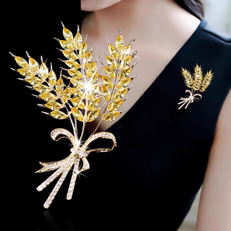 Autumn and winter crystal wheat ear brooch high-end temperament big selling anti-failure silk scarf buckle waist pin |