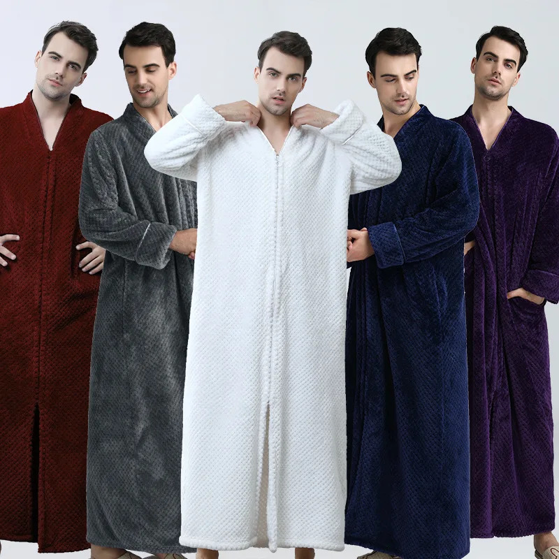 

New Lovers Soft as Silk Winter Warm Long Bathrobe Men Flannel Kimono Bath Robe Mens Lounge Coral Fleece Dressing Gown Male Robes