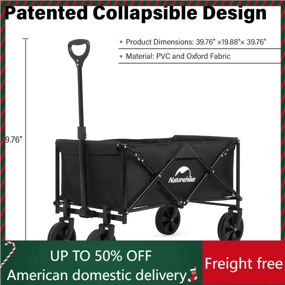

Collapsible Folding Wagon Utility Outdoor Camping Garden Cart with Universal Wheels & Adjustable Handle, Black Freight free