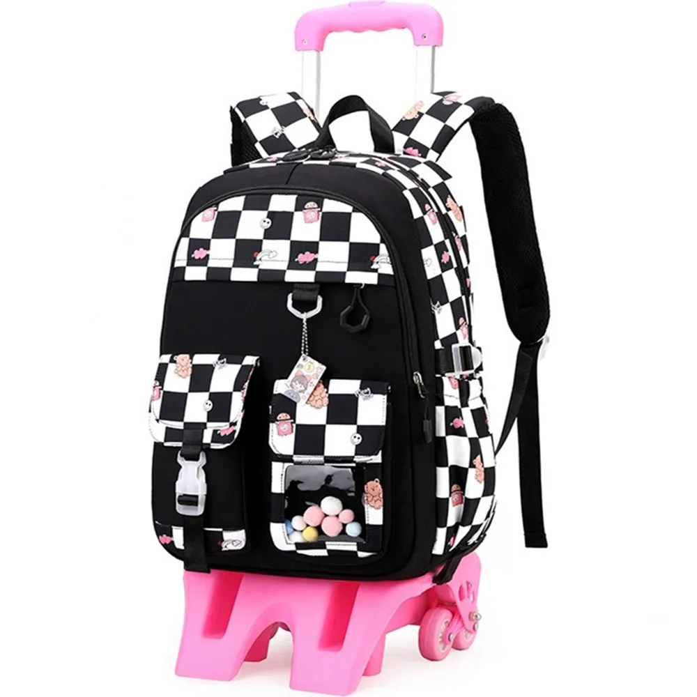 Cartoon Waterpoof Girl Boy 2 Wheels Trolley Schoolbag Removable Children Fold Backpack Kids Luggage Travel School Bags Handbag