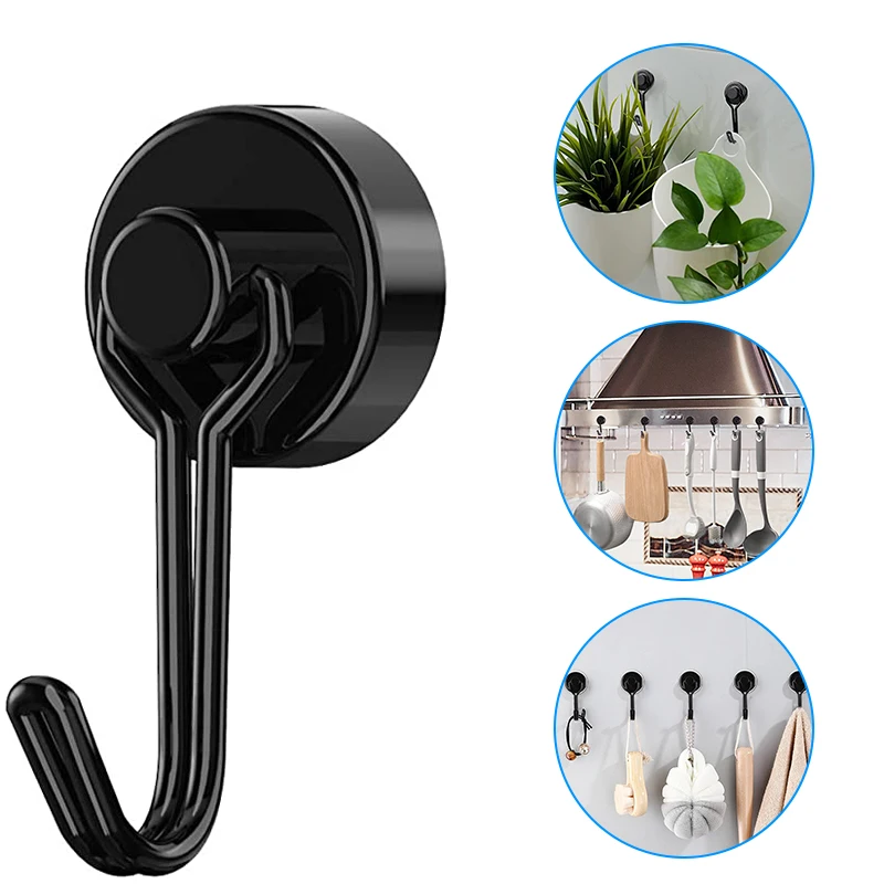 Description Picture 2 of item4/8/10Pcs Heavy Duty Magnetic Hooks Strong Neodymium Magnet Hook Black Silver Swivel Hook Kitchen Refrigerator Hanging Tools