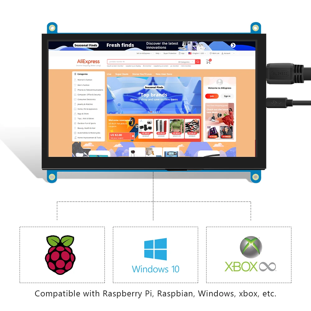 

Monitor 7 Inch Mini HDMI display 1024x600 Compatible with Raspberry Pi 400 4 3B+ 3B Windows Screen Touchscreen display Monitor