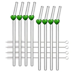Eco - Friendly Reusable Glass Straw Set - 12 - Piece High Borosilicate Drinkware Accessories for Smoothies, Tea, and Juice (Green)