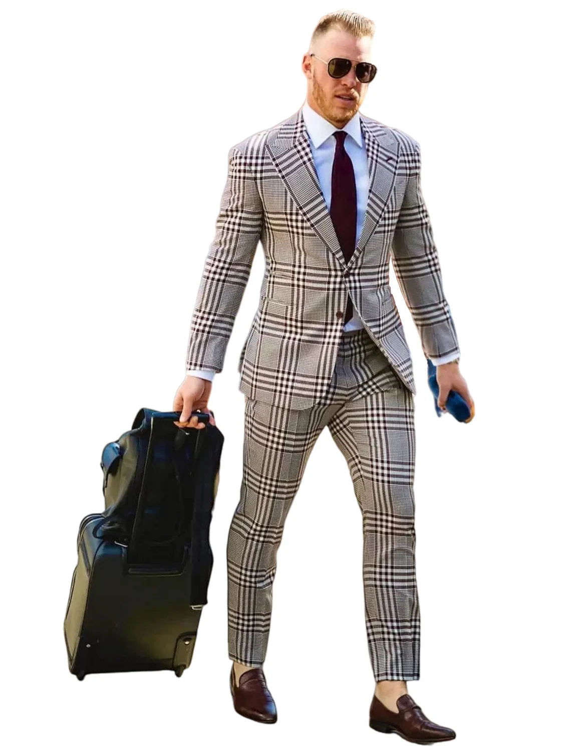 

Men's Houndstooth Jacket Vest Pants Suit Peak Lapel Tuxedos Two Buttons Formal Business Casual Dinner